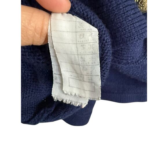 Vintage 1980s Oversized Blue Cardigan Gold Crest Preppy Old Money Academia XL - Picture 4 of 7